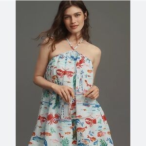 Maeve by Anthropologie Nautical Printed Halter Swing Mini Dress